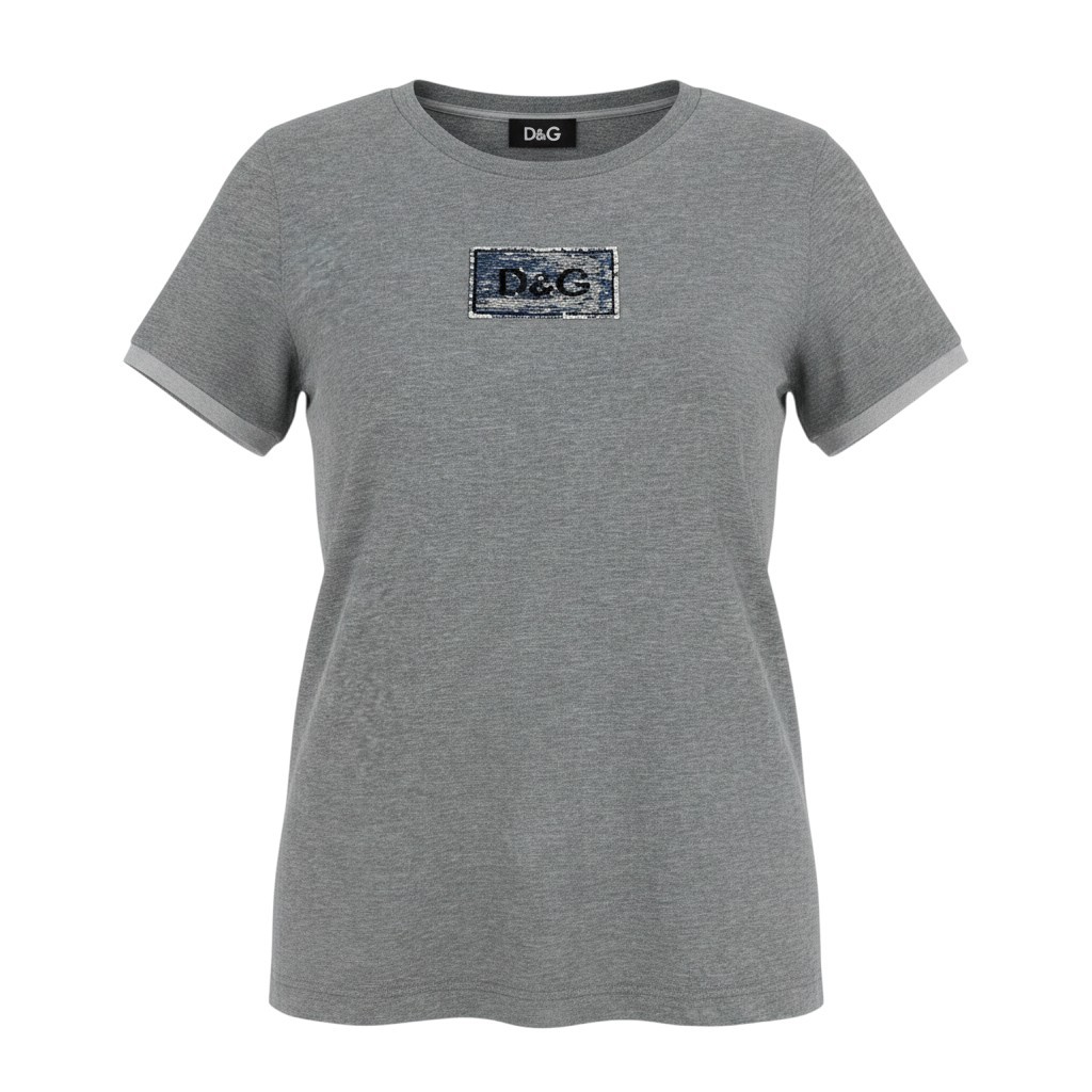 DOLCE\u0026GABBANA ドルチェアンドガッバーナ スパンコール D\u0026G アイコンプルオーバー Sequins Icon T-Shirt 薄墨色 D\u0026G 弗ガバ カットソーt18r 中古