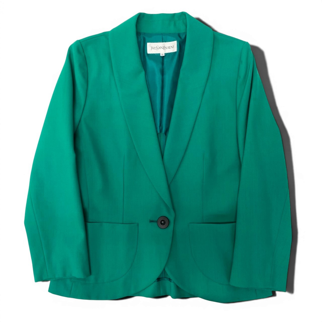 YVES SAINTLAURENT イヴサンローラン テーラードジャケット アンコンジャケット 大きさ38 緑であること レディース 成人女性服u02t 中古