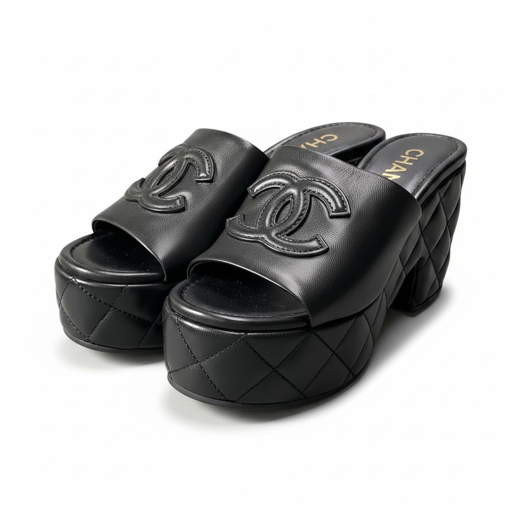 【新品庫入れ品】CHANEL 2025 メディエタール プラットホームサンダル G46513 37大きさ 黒いこと なめし革 レディース 亭主もち用k02i 中古