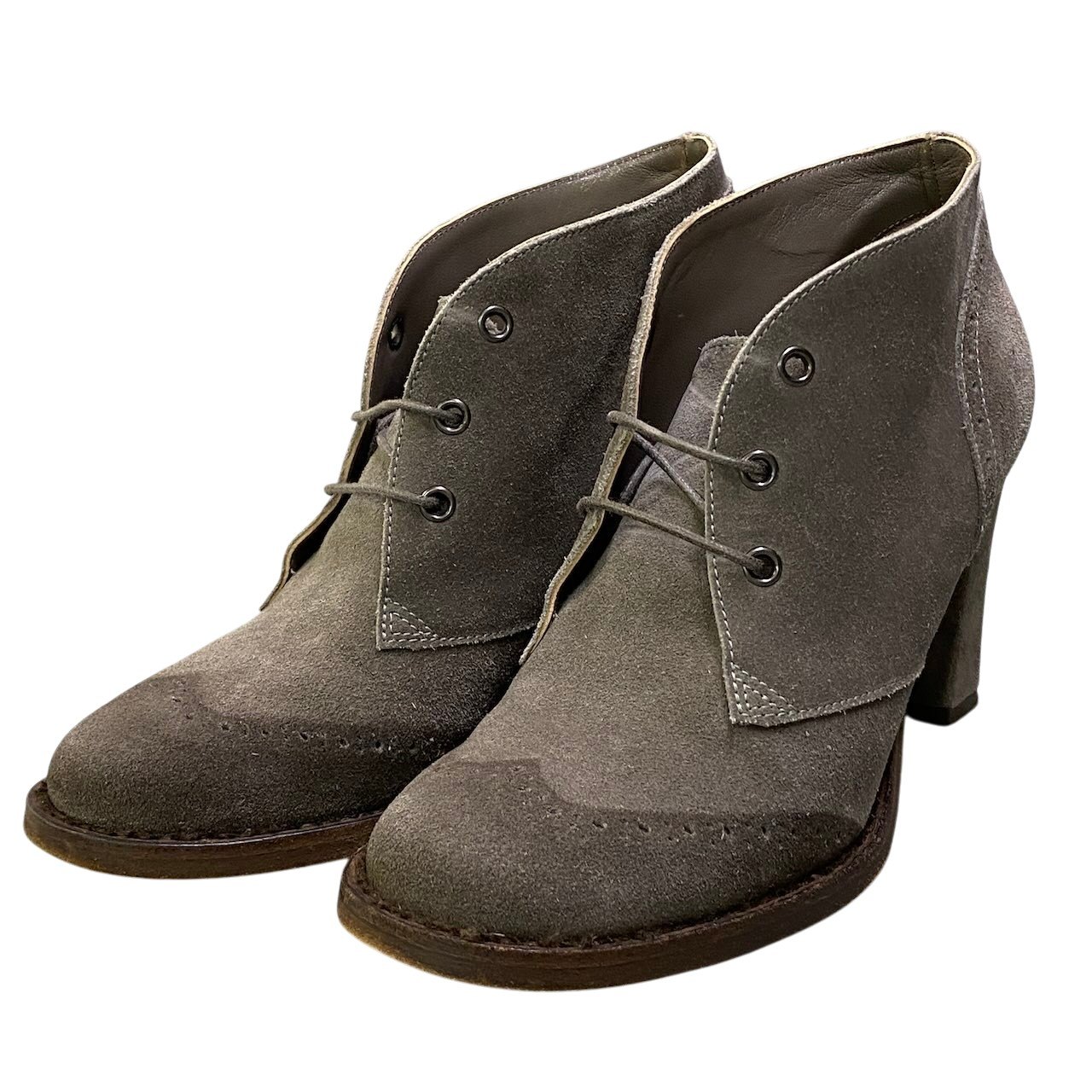 3e16 BRUNELLO CUCINELLI ブルネロクチネリ スエードレザー アンクルブーツ サイズ37 グレージュ シューズ 靴 ウイングチップ イタリア製t18r｜バリューストック