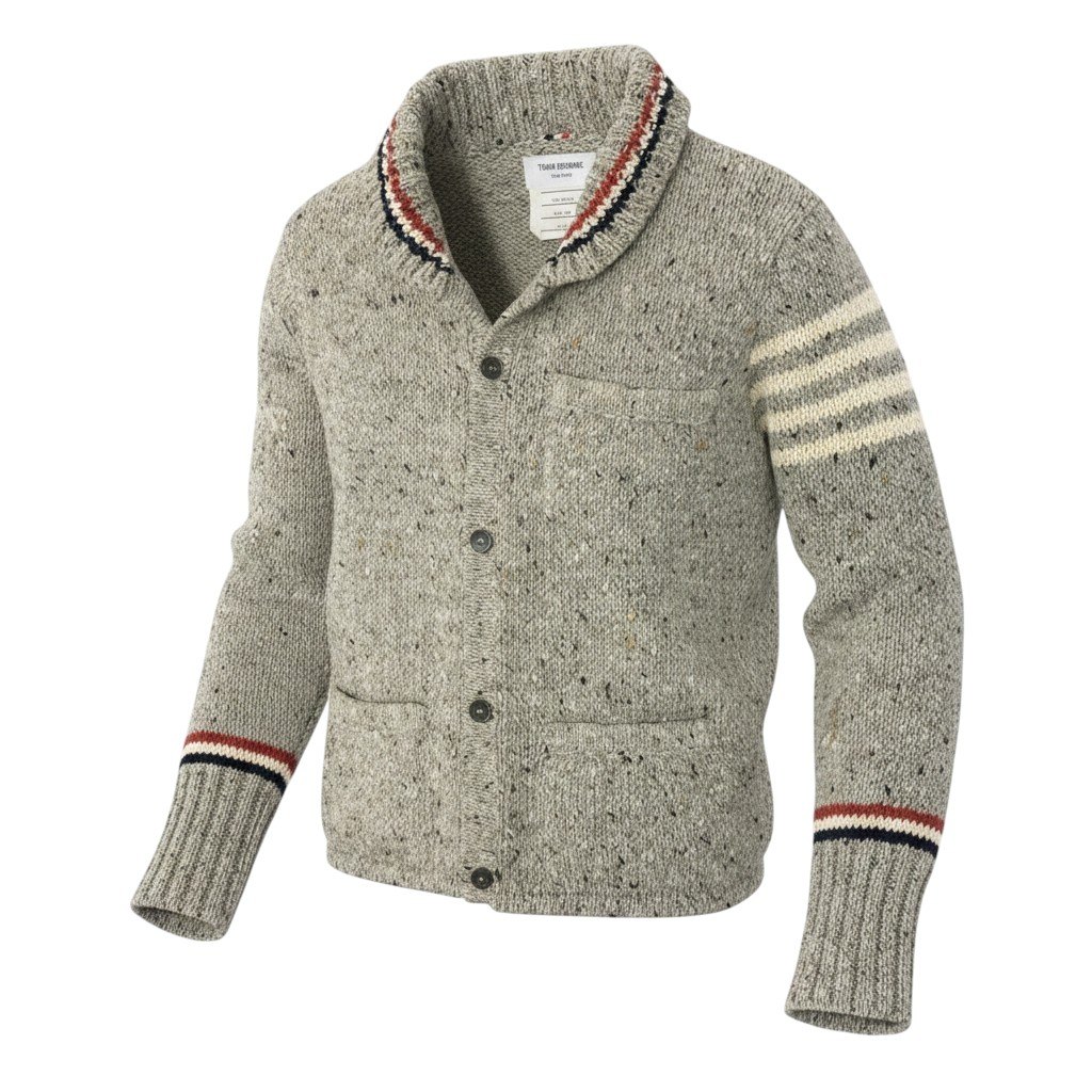 THOM BROWNE. トム赤銅色 11aw ROLL SHAWL CARDIGAN トリコロール 肩かけ色つや ジレー 01113D7011 大きさ0 薄墨色系 羊毛100％ メンズ 成人男性服u02t 【中古】