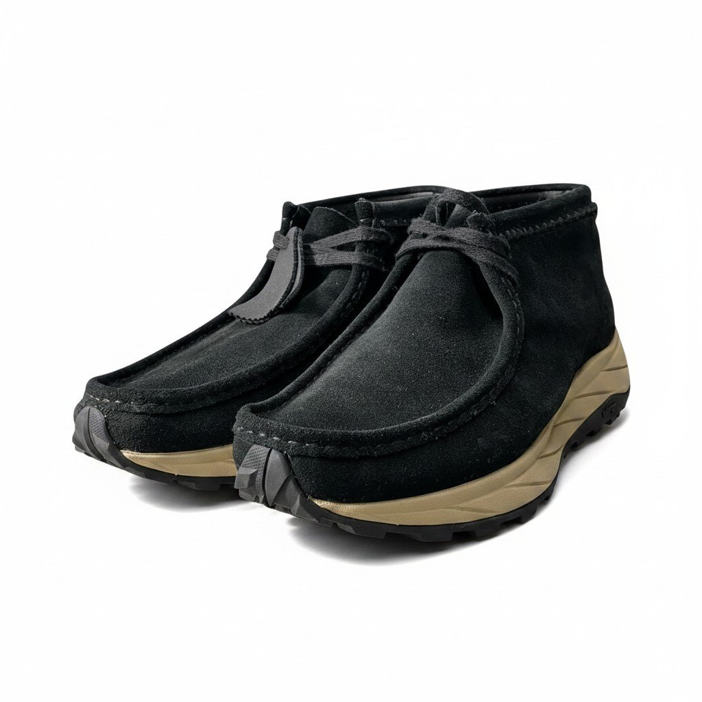 CLARKS クラークス ワラビーエデン スエードレザーブーツ モカシン ハイカットシューズ メンズ 成人男性用  11-32-0365-100-19-20 7 1/2 黒いこと 箱付き添い人o07t 【中古】