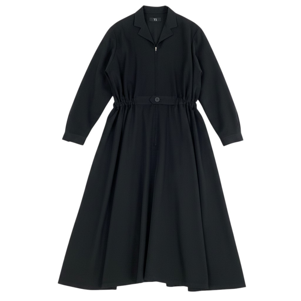 【美品】 Y`s ワイズ YOHJI YAMAMOTO ヨウジヤマモト ギャバジン 酉の方角シェイプ ロングスリーブワンピース YF-D03-100 黒いこと 羊毛100％ レディースta1 【中古】