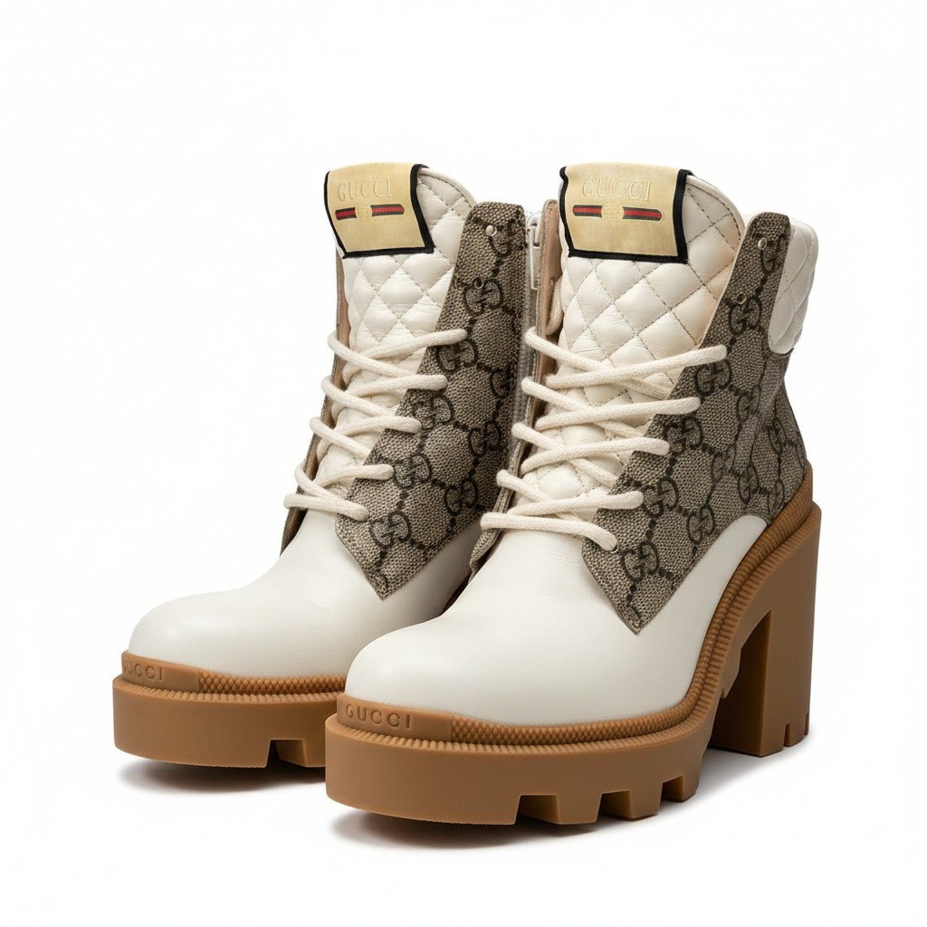 《美品》 GUCCI グッチ GGスプリーム アンクルブーツ GG Monogram Ankle Boots 大きさ35 1/2 白いこと なめし革 シューズt18r 中古