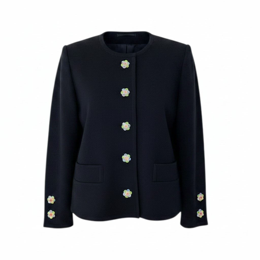 YVES SAINT LAURENT イヴサンローラン ビジューボタン 否色つや 編み物上衣 大きさL 黒いこと 羊毛100％ レディース 成人女性服u02t 中古