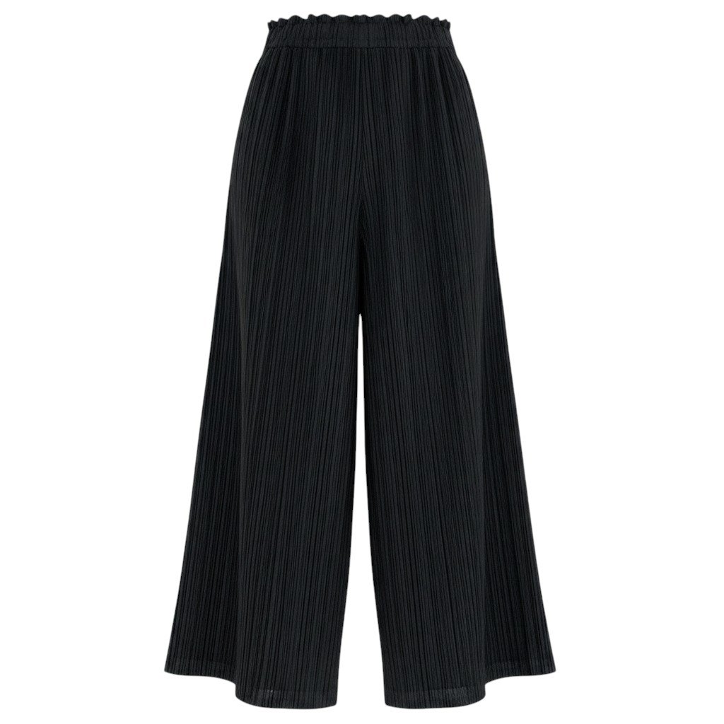 PLEATS PLEASE 筋目プリーズ クロップド 広広としたズボン下 大いさ1 黒いこと レディース 下つ方  イッセイミヤケta1 【中古】