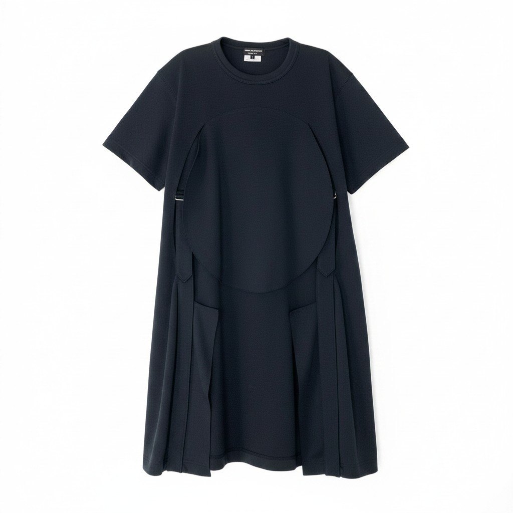 【美品】 COMME des GARCONS HOMME PLUS コムデギャルソンオムプリュス ズボン吊り付 半袖カットソー ロングティーシャツ パソコン-T013 AD2018 大きさS 黒いこと ポリエステル100％ メンズ 成人男性服k02i 中古