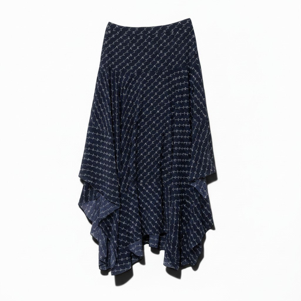 STELLA McCARTNEY ステラマッカートニー アシンメトリーデザイン ロゴプリント 変形スカート サイズ38 ネイビー シルク100％ レディース 女性用u02t 中古｜バリューストック