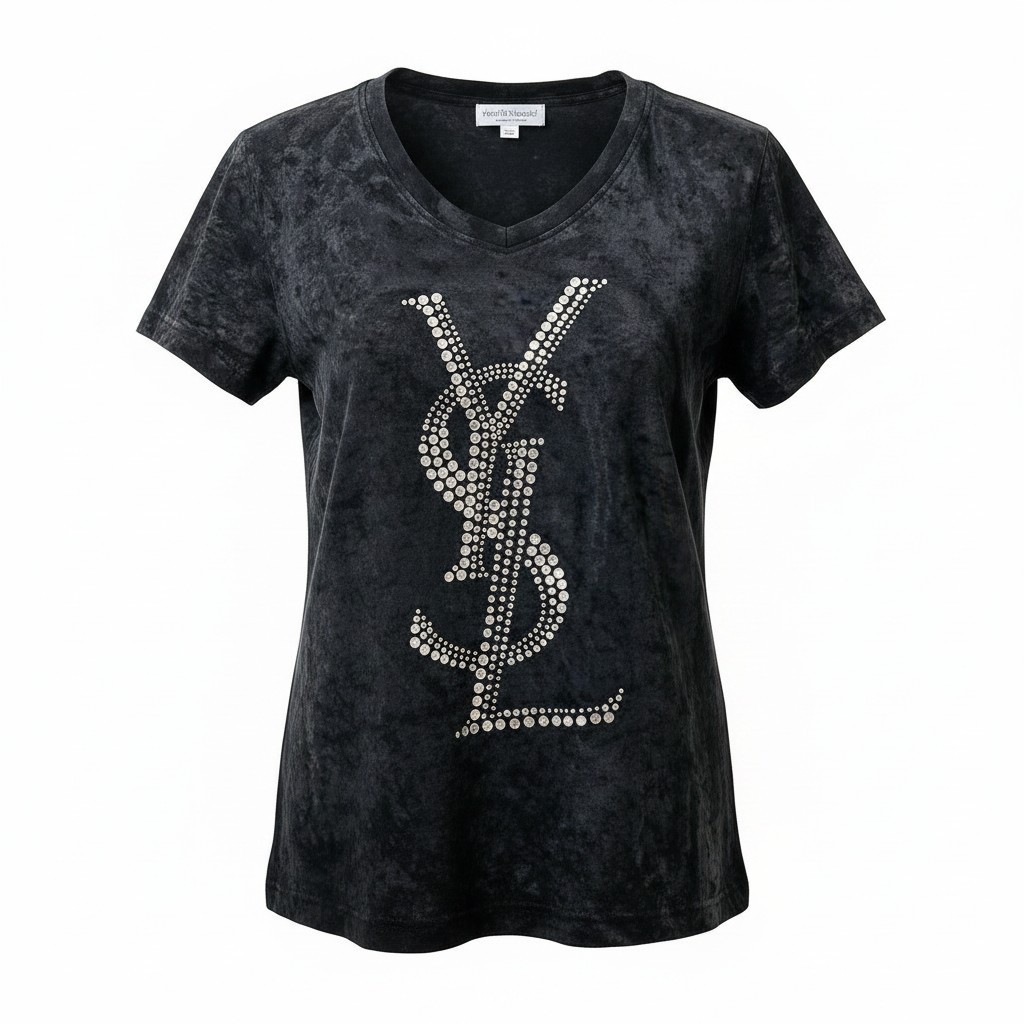 Yves Saint Laurent イヴサンローラン 伝達ルート石ころ カサンドラ ティーシャツ カットソー 天鵞絨 イタリア製 M 黒いこと 人絹 ポリエステル レディースo07t【中古】