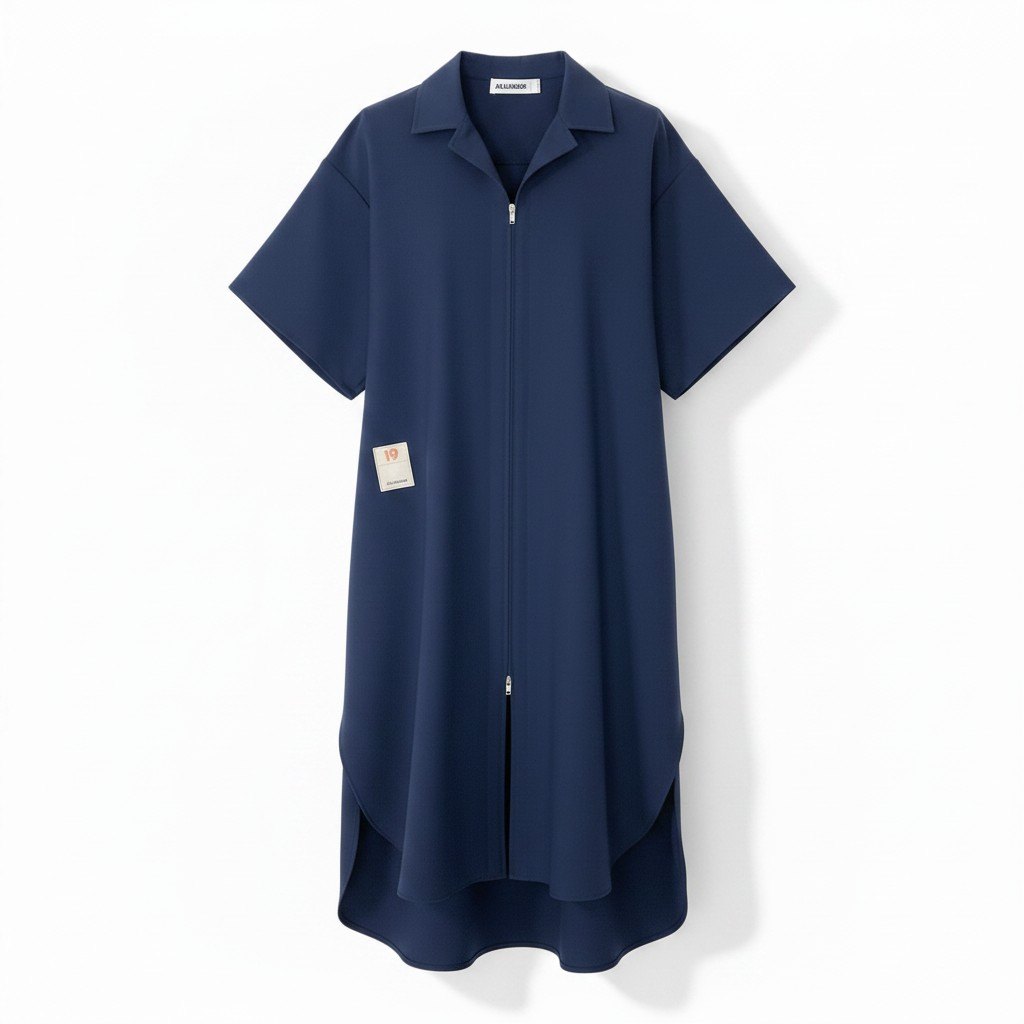 E JIL SANDER ジルサンダー 2019年 オープンカラージップワンピース 半袖 大きさ32 米国海軍 羊毛100％ レディース 亭主もち用u02t【中古】