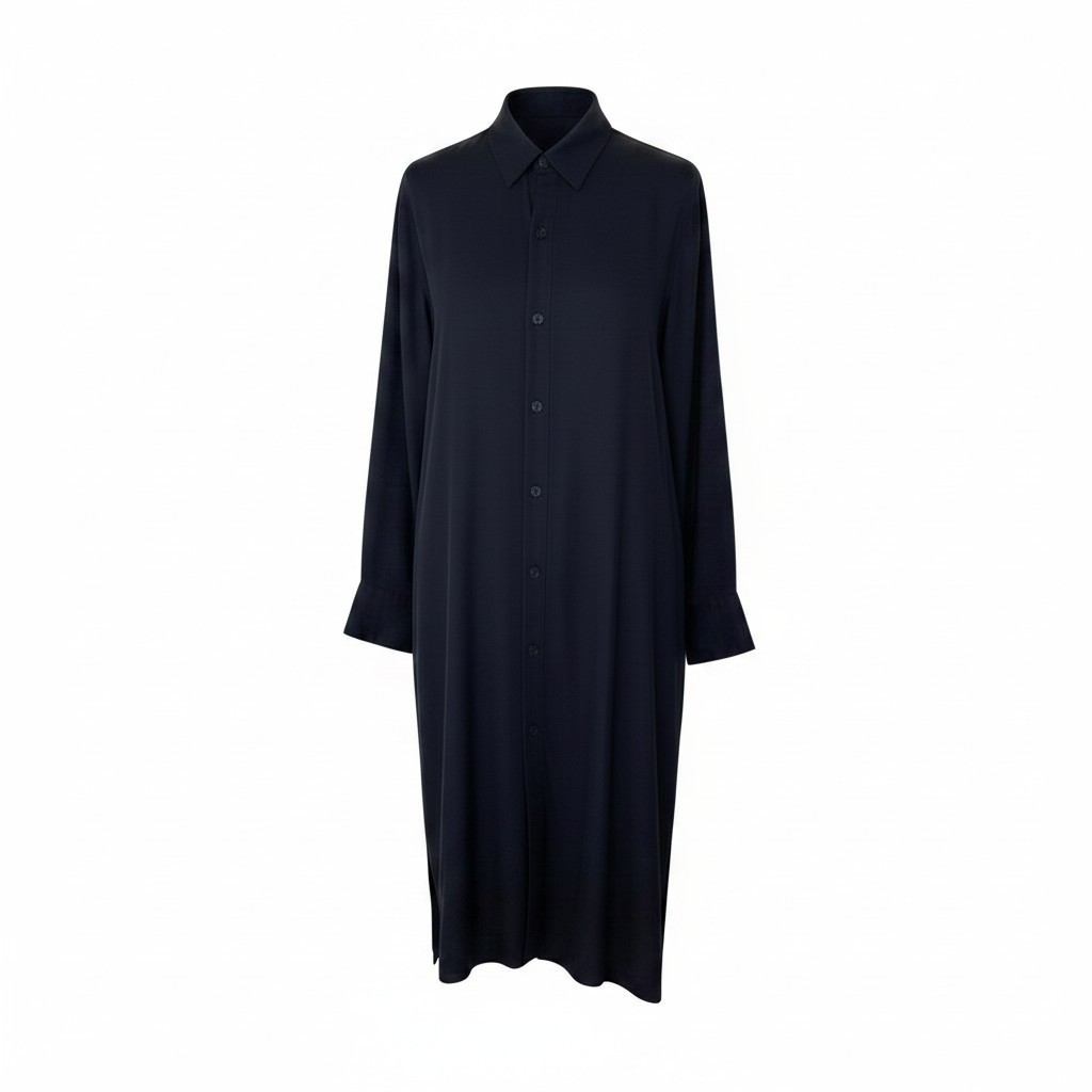 Yohji Yamamoto ヨウジヤマモト 23-24aw RAYON SATIN LONG SHIRT WITH SIDE SLITS ロングシャツワンピース FJ-B06-202 大きさ1 黒いこと 人絹100％ レディース 亭主もち用u02t 中古