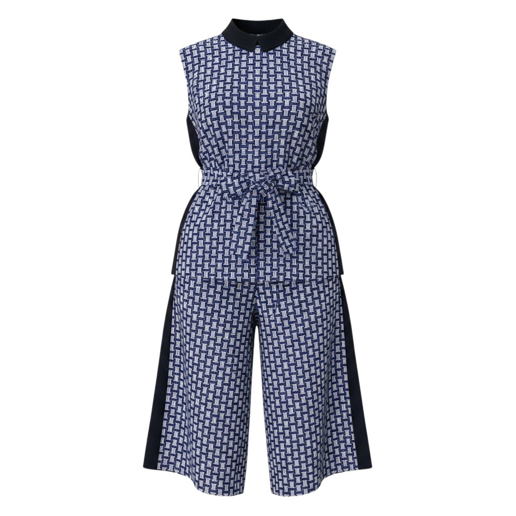 【未当て嵌める曳き船付】 LANVIN COLLECTION ランバンコレクション 通貨価値16.5万円 セットアップ モノグラム ジャガーより良い 二分の一ズボン下 大きさ36 青碧 レディース 亭主もち用u02t 中古