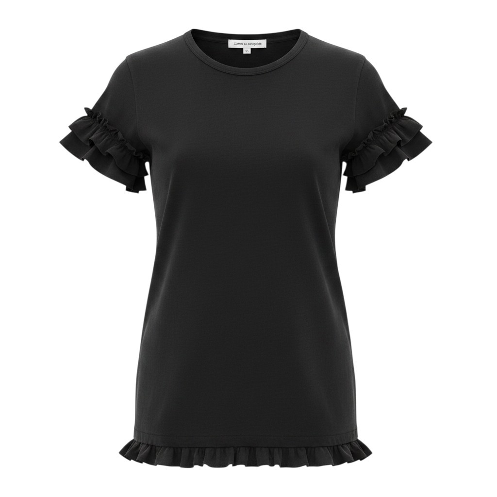 【美品】 COMME des GARCONS コムデ給仕 綿織物 フラウンスひな型 半袖カットソー AD2012 大きさXS 黒いこと レディース 成人女性用u02t 中古