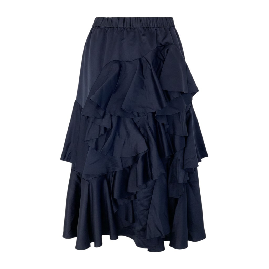【新品蔵置き品】COMME des GARCONS  2025年 フラウンスうつり変わり青写真スコート RQ-S011-051-1-1 XS大きさ ダークネイビー ポリエステル100％ レディース お上さん用u02t【中古】