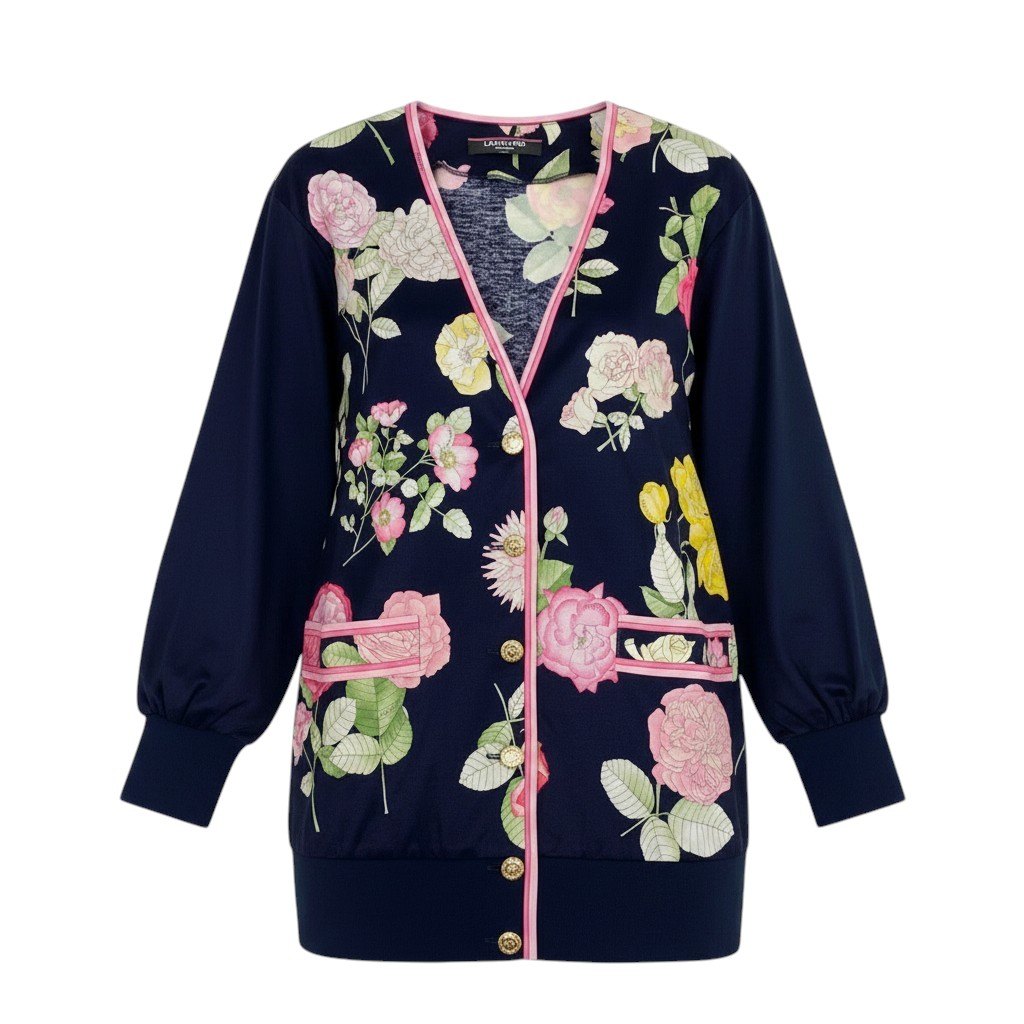 【美品】 LEONARD FASHION レオナール 否色つや ロング上衣 ジレー  見目麗しい花柄刷り上げる 金名取り草 大きさM 米国海軍 綿織物100％ レディース 亭主もち服u02t【中古】