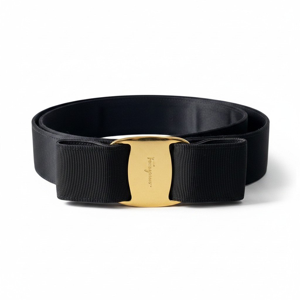 Salvatore Ferragamo サルヴァトーレフェラガモ ヴァラリボン 胴締め ゴールドバックル 8046 黒いこと レディース お上さん用u02t 【中古】