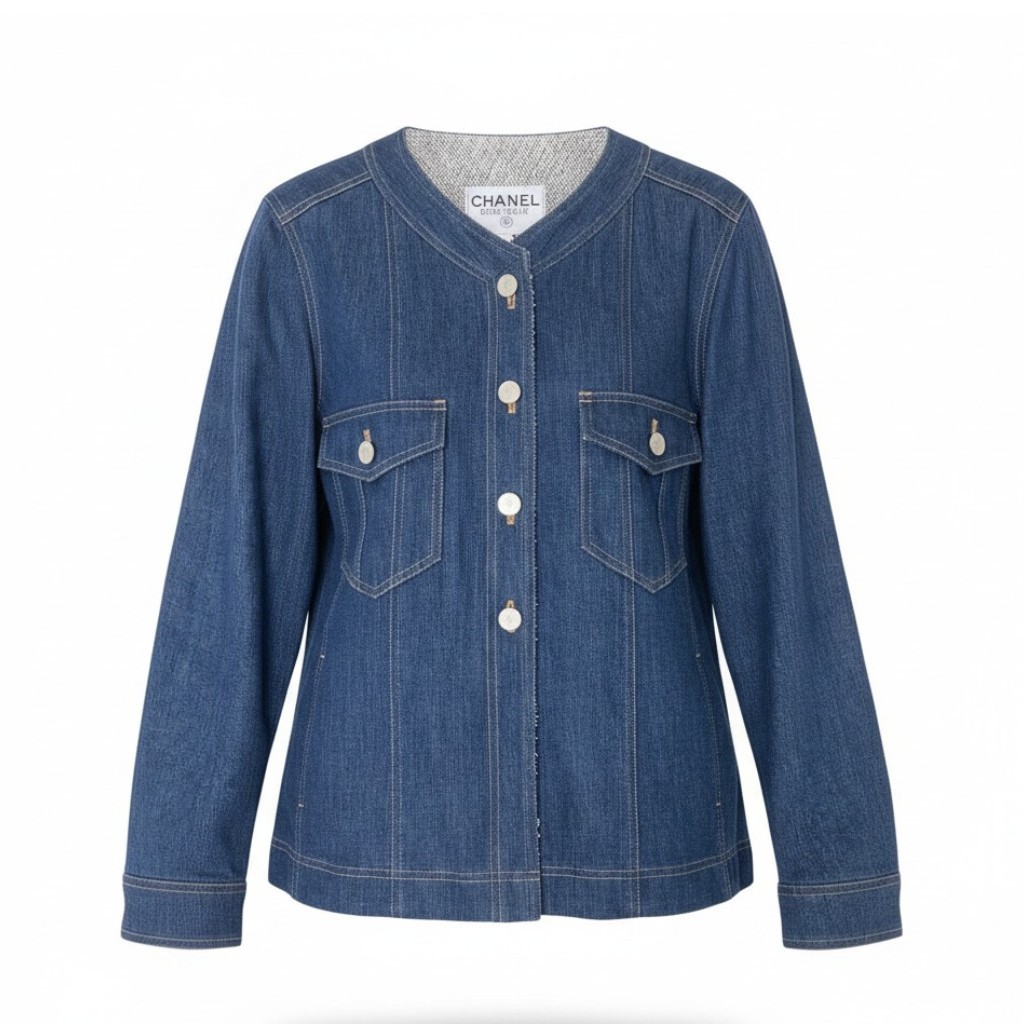 CHANEL 1999年 ノーカラーデニムジャケット コットンジャケット アウター P12461 40サイズ インディゴ コットン100％ レディース 女性用u02t 中古｜バリューストック 60,500円