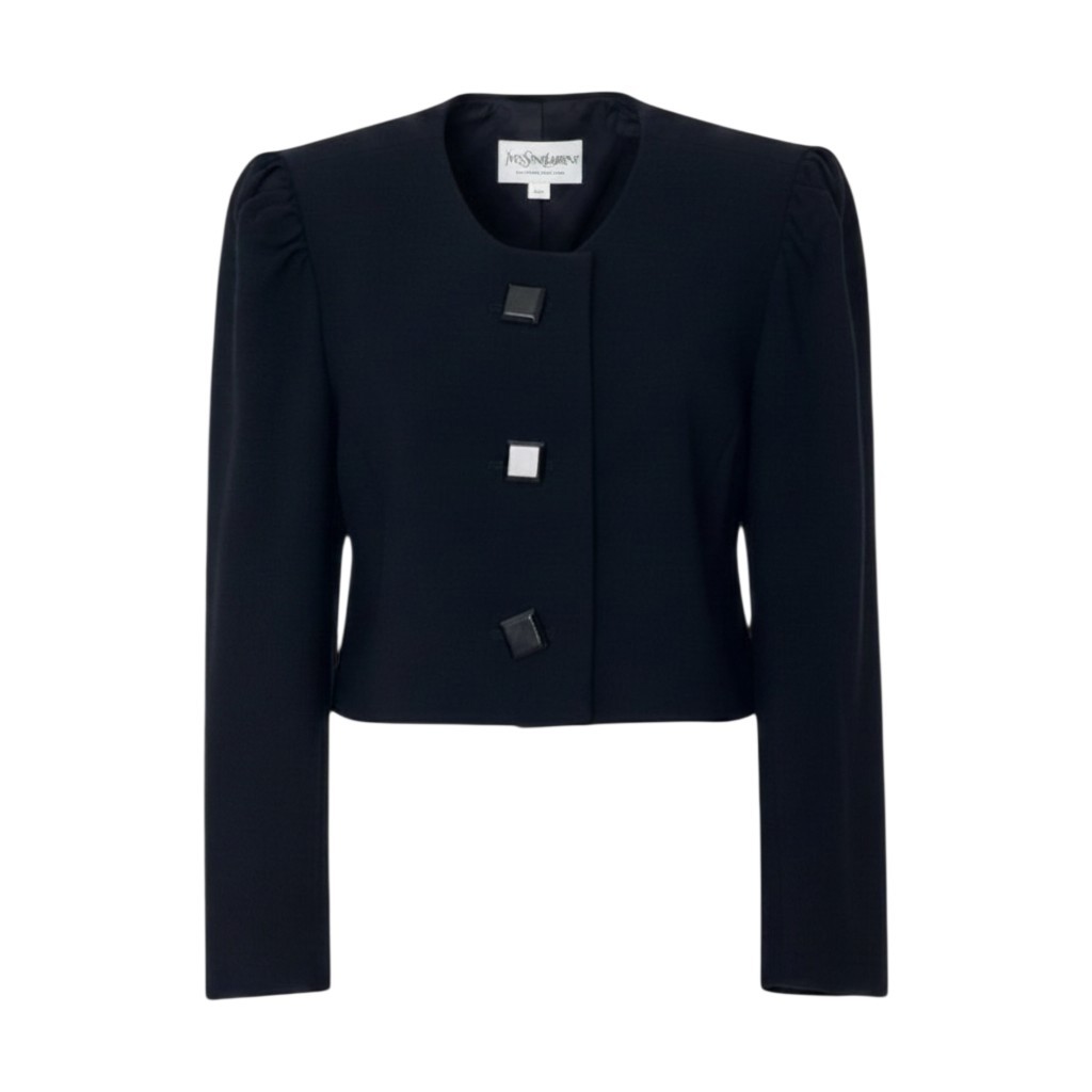 Yves Saint Laurent イブサンローラン ウールショートジャケット パフスリーブ アウター Mサイズ ブラック ウール100％ レディース 女性用u02t 中古｜バリューストック