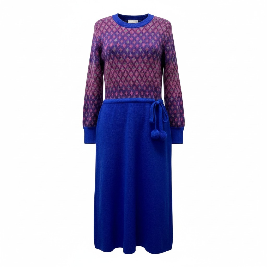 YVES SAINT LAURENT イヴサンローラン 切替ニットワンピース 幾何学模様 サイズM ブルー レディース 女性服o07t 中古｜バリューストック 8,360円