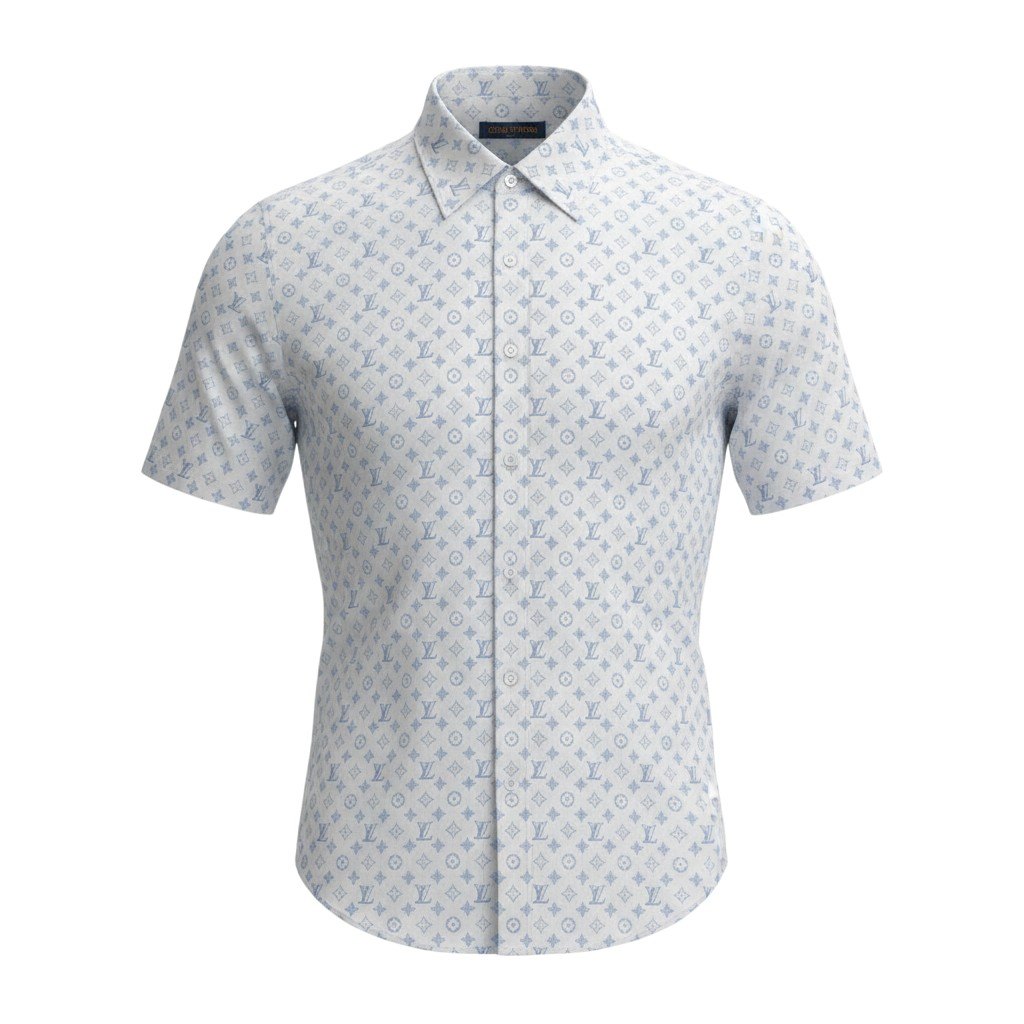 《未使用品》 LOUIS VUITTON ルイヴィトン 25SS モノグラム 半袖シャツ Monogram Short Sleeved Shirt サイズ42 ブルー タグ付t18r 中古|バリューストック