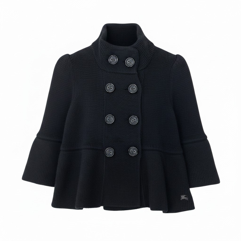 BURBERRY LONDON BLUE LABEL バーバリーロンドン ブルーレーベル ハイネック ニットジャケット ダブルブレスト ホース刺・墸 サイズ38 ブラック レディース 女性用o07t【中古】｜バリューストック