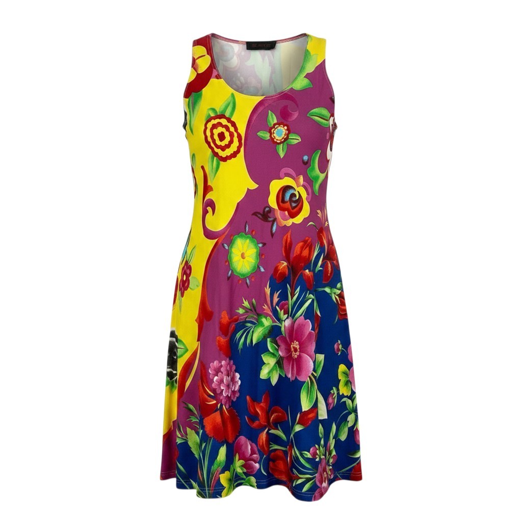 【美品】Versace istante ノースリーブドレスワンピース 花柄 ストレッチ イタリア製 マルチカラー レディース 女性用k02i 中古｜バリューストック