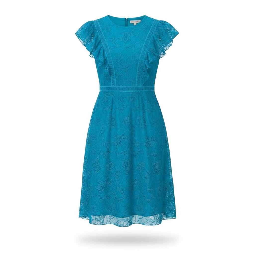 【美品】TADASHI SHOJI タダシショージ 総レースワンピース ドレス フリル 膝丈 0サイズ エメラルドグリーン レディース 女性用u02t 中古|バリューストック