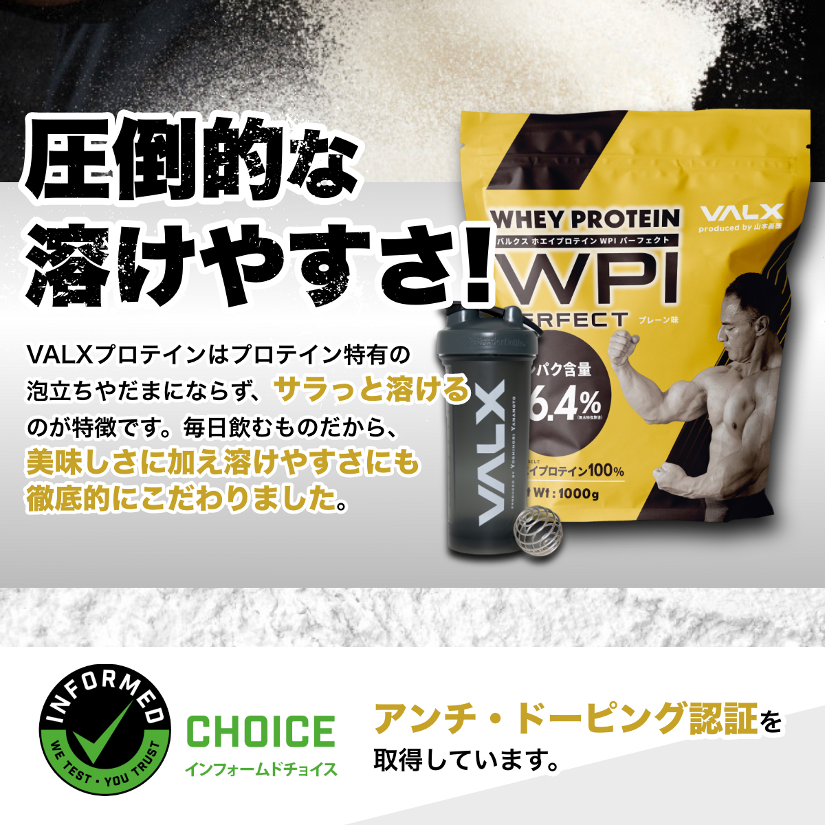 プロテイン VALX 国内生産 WPI 山本義徳 タンパク含有 96.4% ホエイ