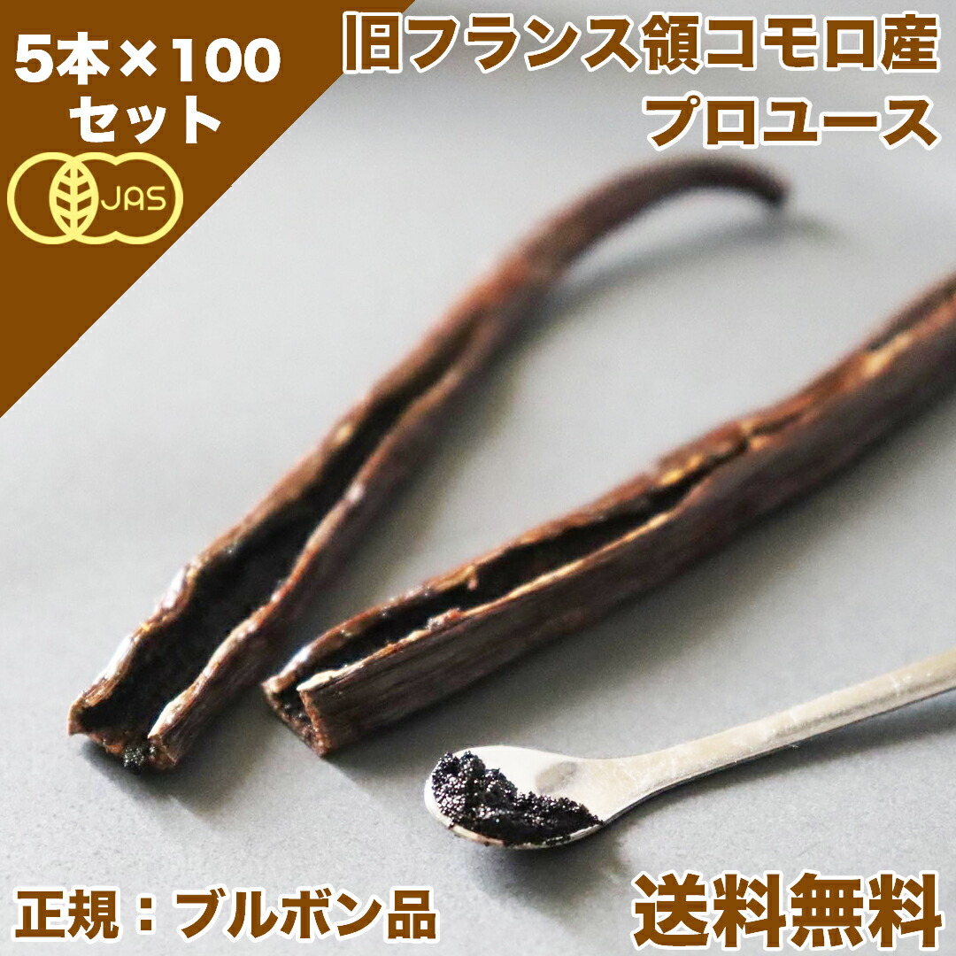 \ポイント5倍/バニラビーンズ 香り純度一般比2.6倍 オーガニックコモロ産 5本入×100個セット 有機JAS 正規ブルボン規格 GourmetBlack 旧フランス領 お菓子作り バニラエクストラクト バニラエッセンスバニラ