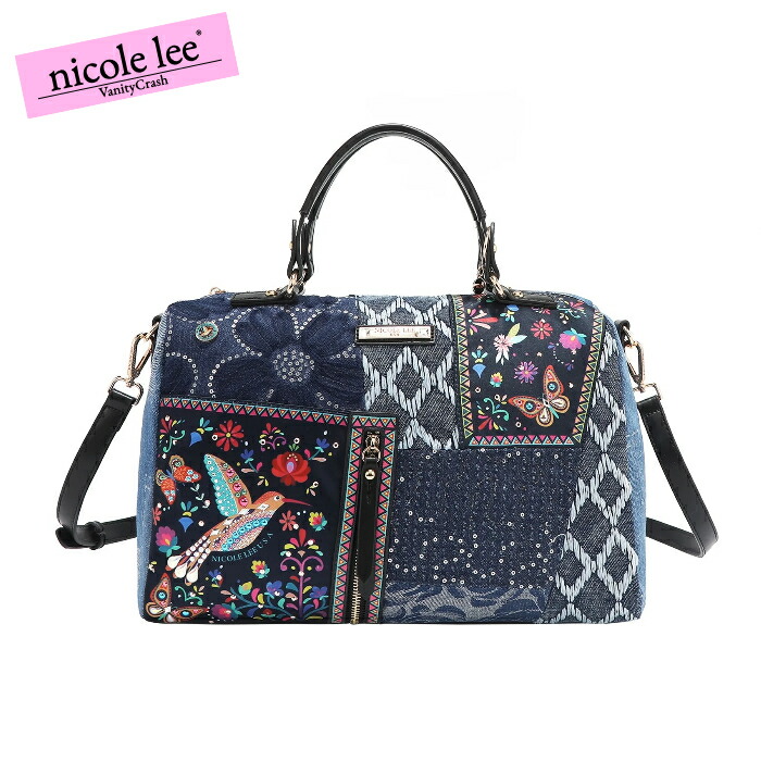 nicolelee ニコールリー JS17031 BOSQUE DE AMOR ボストンバッグ ショルダーバッグ  ジーンズ御徒面子 軽さ 御徒面子 レディース 御徒面子 鞄 大電気容量 高押し出し ヴィーガンレザー 図案化御徒面子 自己同一性的 亜米利加ブランド名 20代 30代 40代 50代 60代 ボストンバッグ-レディースバッグ