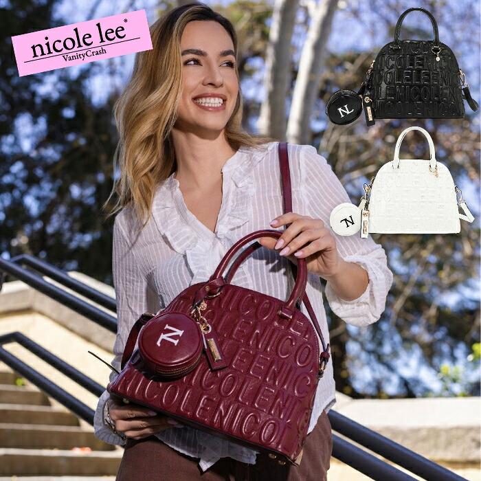 nicolelee ニコールリー EMB17453 EMBOSSED LOGO ドームバッグ ハンドバッグ ショルダーバッグ ポーチ付き お出かけ レディース バッグ 鞄 大容量 高見え ヴィーガンレザー デザインバッグ 個性的 アメリカブランド 20代 30代 40代 50代 60代