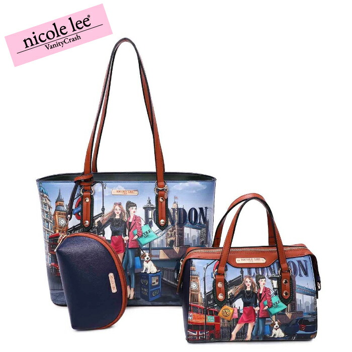 nicolelee ニコールリー SET16043 WOW! IT’S LONDON トートバッグ ミニハンドバッグ ショルダーバッグ ポーチ レディース バッグ 鞄 大容量 高見え ヴィーガンレザー デザインバッグ 個性的 アメリカブランド 20代 30代 40代 50代 60代