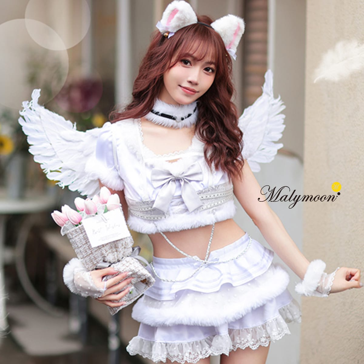 [正規品] 天使 羽根 天使の羽 コスプレ 羽 猫耳 コス 天使コスプレ コスチューム コスプレ衣装 販売 仮装 エンジェル ネコ 猫 猫コスプレ かわいいこすぷれ 白 ホワイト アニマル 動物 レディース 大人 女性 ネココスプレ 衣装大人 Malymoon マリームーン ml-lz002