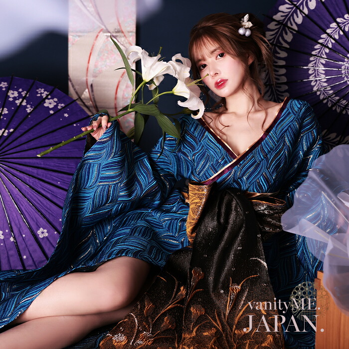 花魁 花魁コスチューム コスプレ和装 コスプレ着物 本格 青 コスチューム コスプレ花魁 コスプレ 花魁コスプレ 花魁コス 和柄 着物 花魁ドレス 着物ドレス セクシー コスプレ衣装 ドレス おいらん ロング 可愛い キャバクラ 和装 仮装 衣装 【2点セット】vcsot-231073a｜vanityME. （バニティーミー）