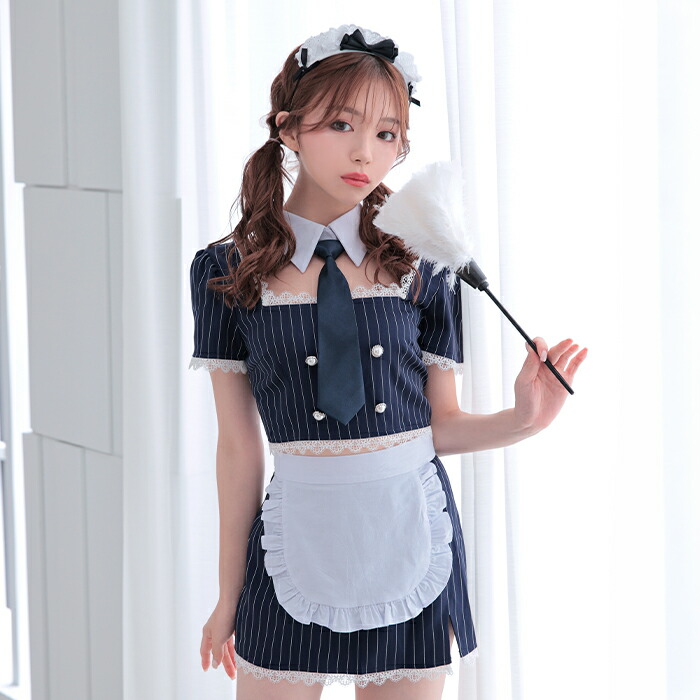 メイドコス コスプレメイド メイドコスプレ メイド服 ミニ丈 コスプレ レディース メイド 衣装セット メイドカフェ 衣装 セクシーメイド エプロン セクシーメイド服 セット 可愛い セクシー ハロウィン仮装女子 【6点セット】 ネイビー S M L コスプレ衣装 vcsot-220563-1