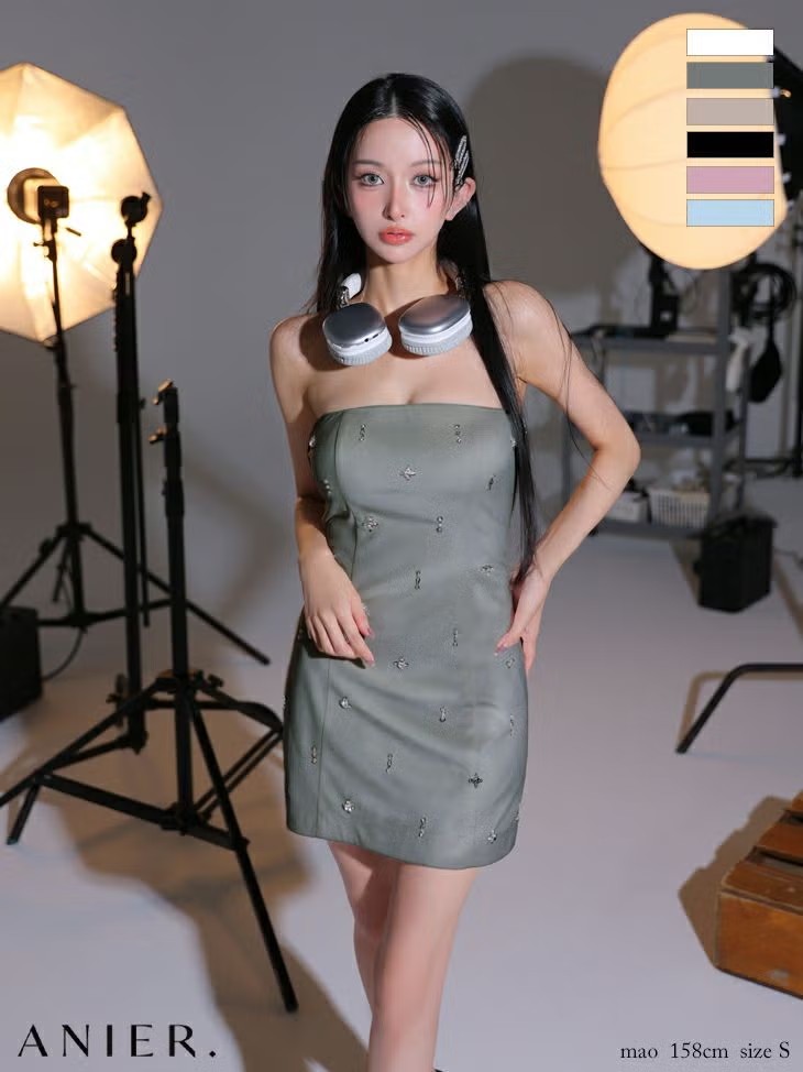 ROBE de FLEURS anier.ROBE ローブドフルール アニエルローブ 【XSサイズあり】Simple bear bijou mini dress シンプルベアビジューミニドレス fm-anier4056