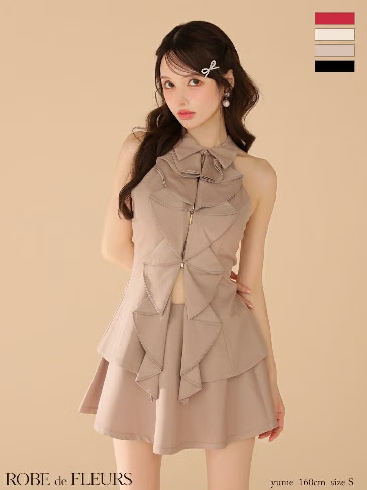 ROBE de FLEURS ローブドフルール 【XS～Lサイズあり】フロントラッフルホルターミニキャバドレス fm3468