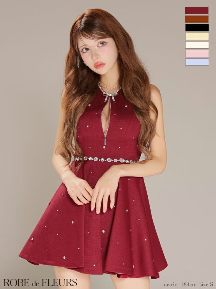 ROBE de FLEURS ローブドフルール リボンビジューバストカットフレアミニキャバドレス fm3618|vanityME. (バニティーミー)