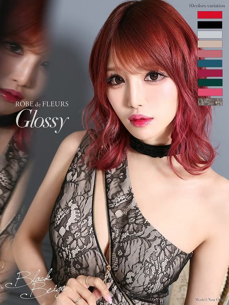 【ROBE de FLEURS SALE】 Glossy ローブドフルール グロッシー ジッパー×ストレッチタイトミニキャバドレス gl2003-s25