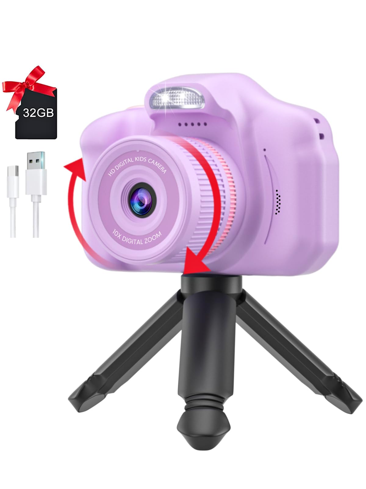 キッズカメラ 子供用カメラトイカメラ 三脚付き 2.4インチIPS 画面10倍ズームUSB充電 1080P HD 動画カメラ 4-10歳女の子 デジタルカメラ おもちゃ 人気子ども用 子供の日 クリスマス 誕生日プレゼント 日本語説明書付き （purple