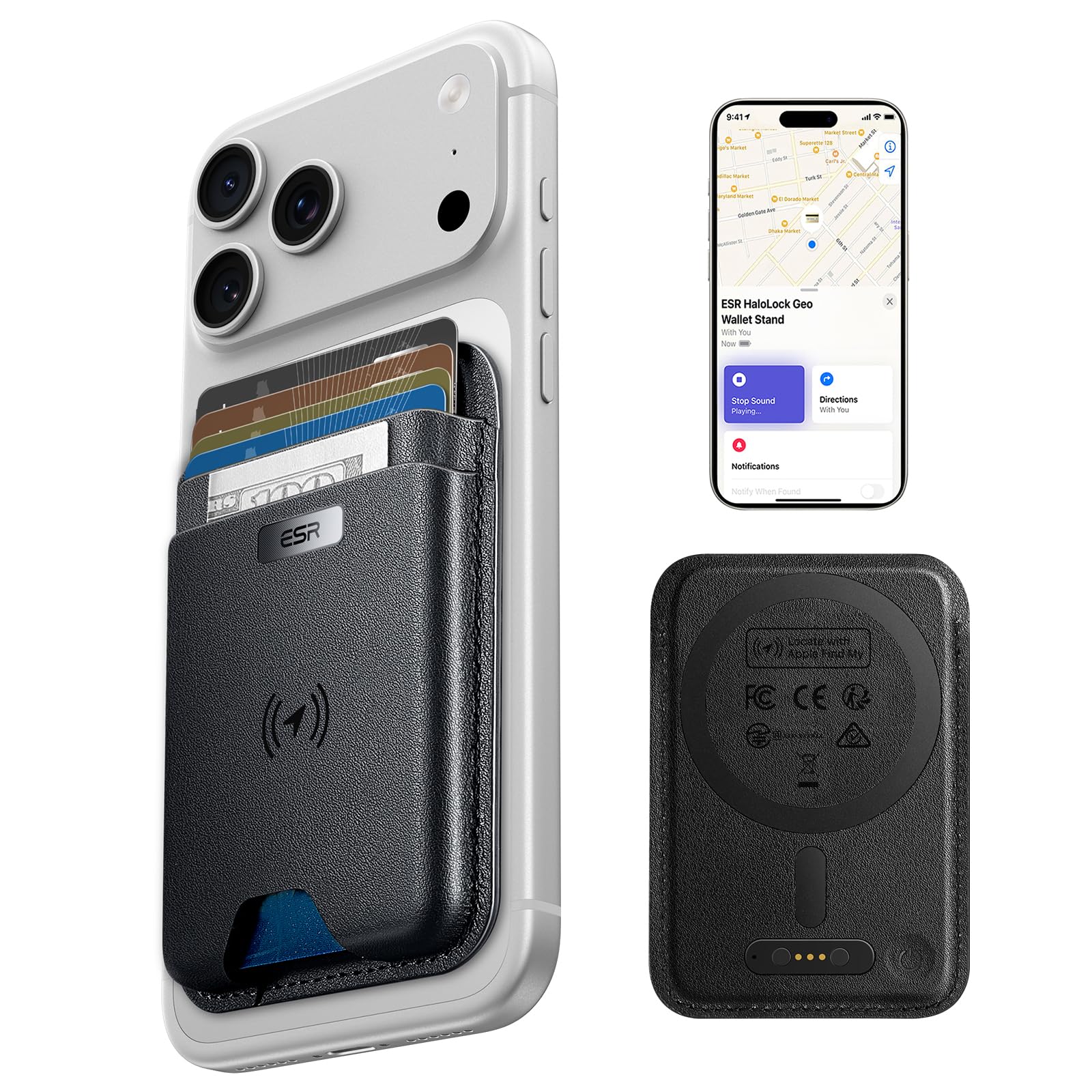 [ESR] MagSafeカードケース「探す」Find My 機能付き RFIDブロック 5枚カードホルダー iPhone用強力マグネットウォレット ウォレットトラッカー iPhone 17/16/15/14/13/12シリーズ 16e/13 Mini/1