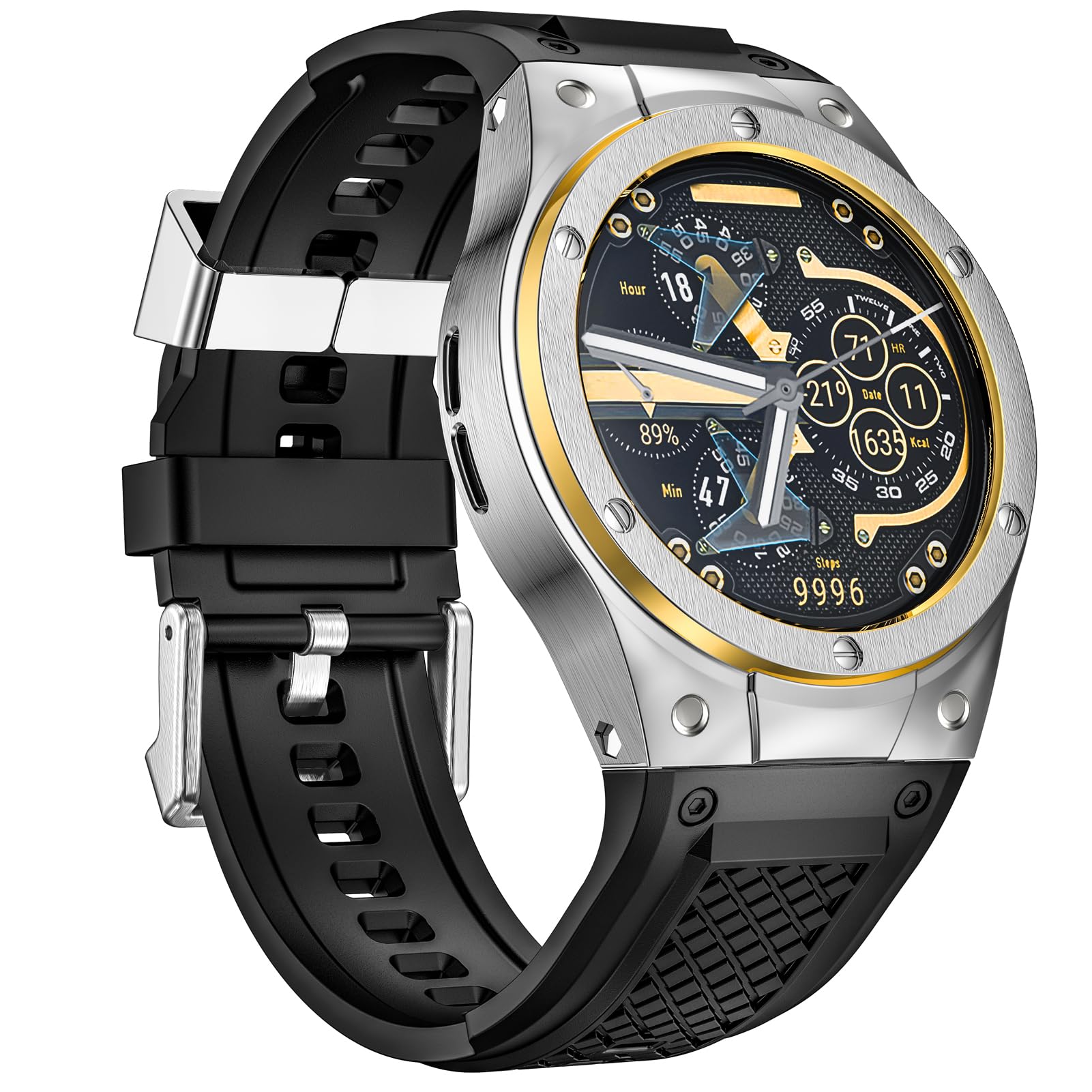 [MioHHR] ソフトシリコンバンド Google Pixel Watch 3用，ソフト交換用ストラップ ステンレススチール保護ケース Google Pixel Watch 45mm用，男女兼用 シルバー・ゴールド