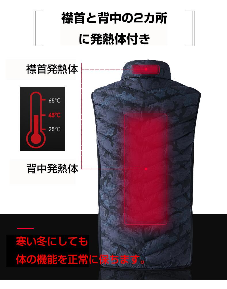 電熱ベスト ホットベスト ヒーター内蔵 3段温度調整 男女兼用 電熱 