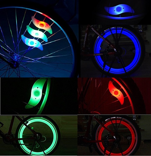 タイヤを回すと綺麗な光の輪! 自転車用 ホイールライト 3色セット LED スポークライト