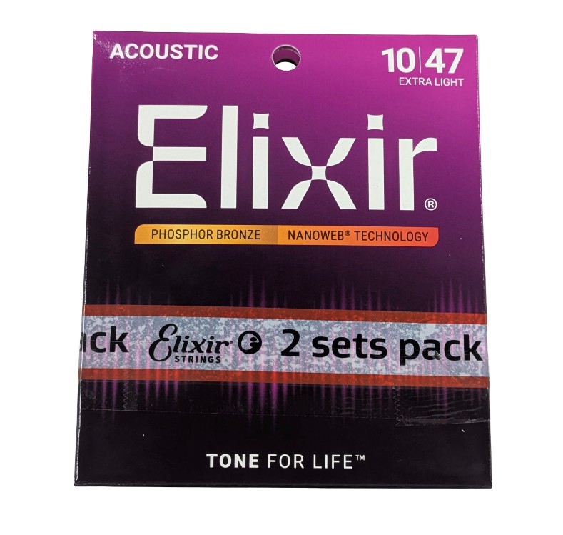 Elixir/エリクサー アコースティックギター弦 #16002 2個セット NANOWEB Extra Light .010-.047 [楽器][消耗品][定形外郵便、送料無料、代引不可]