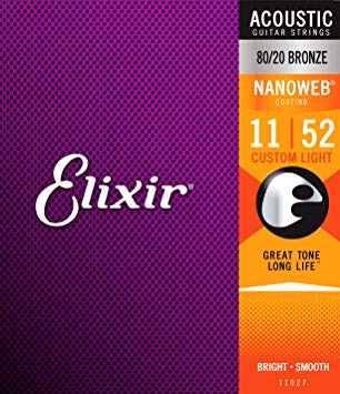 Elixir エリクサー アコースティックギター弦 NANOWEB 80/20ブロンズ Custom Light .011-.052 #11027 【国内正規品】[定形外郵便、送料無料、代引不可]