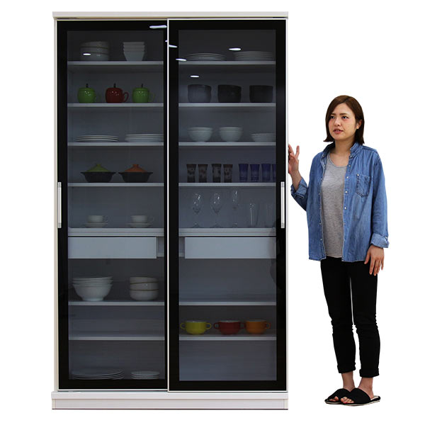 スライド 引き戸 高さ0cm スモークガラス 幅1cm キッチン収納 食器棚 食器やキッチン調理器具等をひとまとめに収納できる 幅1cmの 食器棚 扉は引き戸タイプなので開閉に場所を取りません 収納家具 完成品 ブラックガラス おしゃれインテリア 寝具 収納