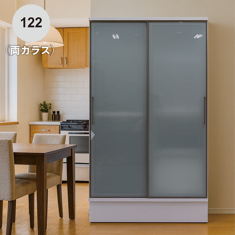 食器棚 引き戸 大川家具 幅120cm キッチンボード 大型 キッチン 収納 大容量収納 キッチンマルチ収納 スライド 引き出し収納 スライドテーブル スライド扉付き食器棚 ダイニングボード 両ガラス戸 ホワイト 清潔感 モダン シンプル 高級感 国産 日本製｜家具 インテリア雑貨 バリファニ