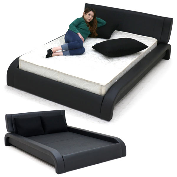 【ブラック　グレーマットレス付】コンパクトなベッド　ヘッドレス　ローベッド ブラック グレーマットレス付】コンパクトなベッド ヘッドレス