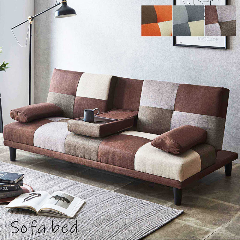 ソファーベッド　小テーブル付き　パッチワーク柄　ブラウンMIX　ソファ　新品 楽天市場】ソファーベッド テーブル付き 幅180cm 大型 大きめ パッチ